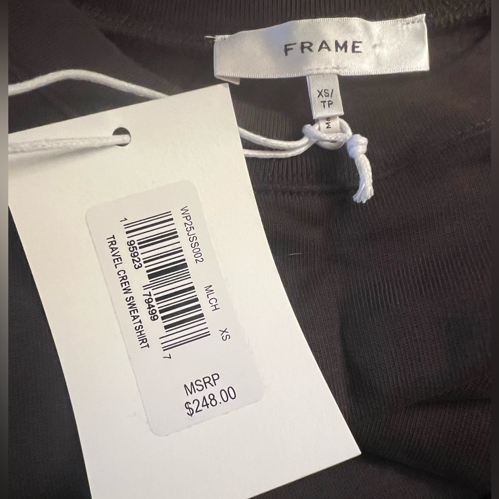 NWT $248 Frame Denim Dark Brown Travel Crew Sweatshirt Size XS - Picture 5 of 12